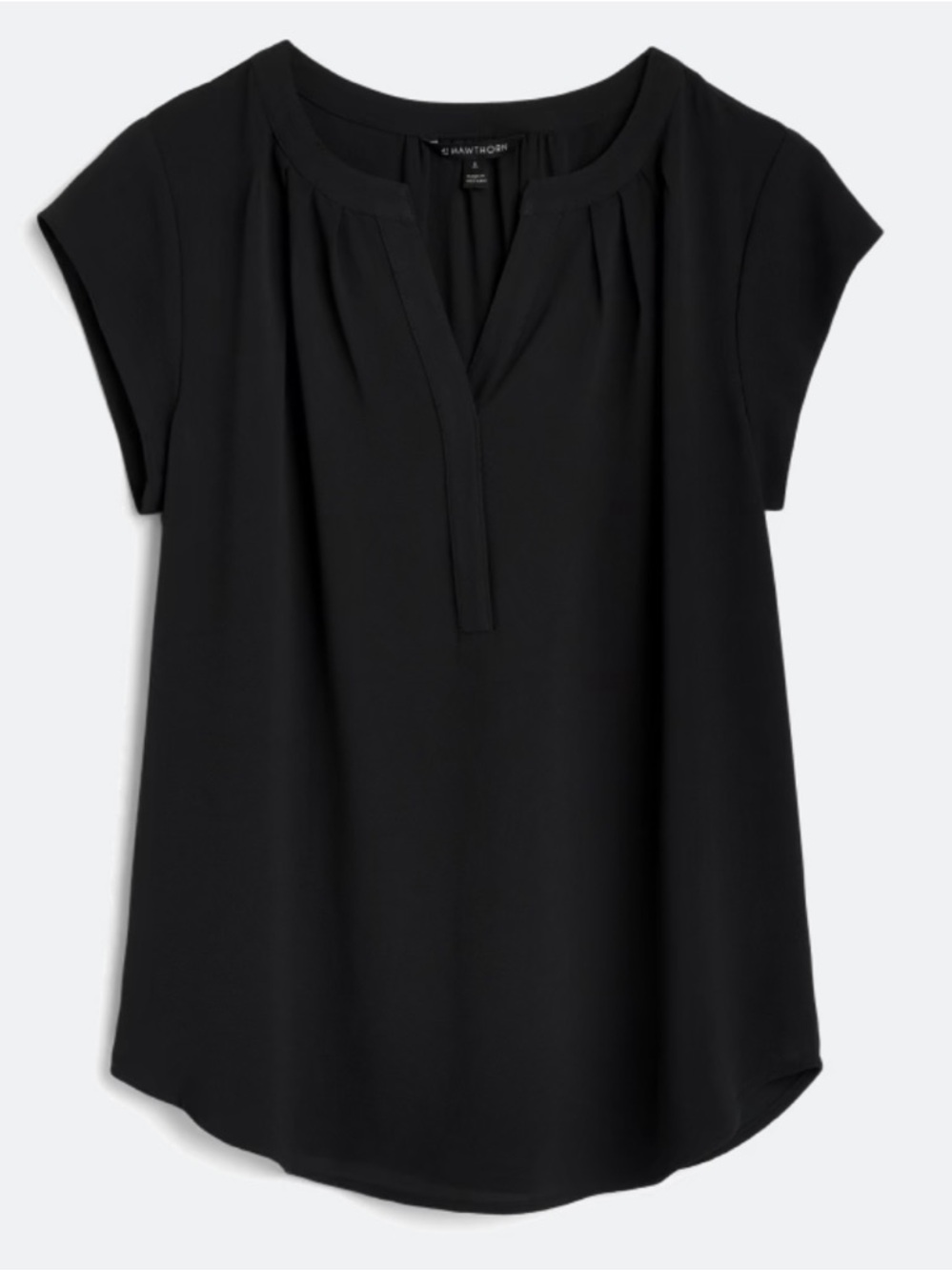 Black Cap-Sleeve Split-Neck Blouse